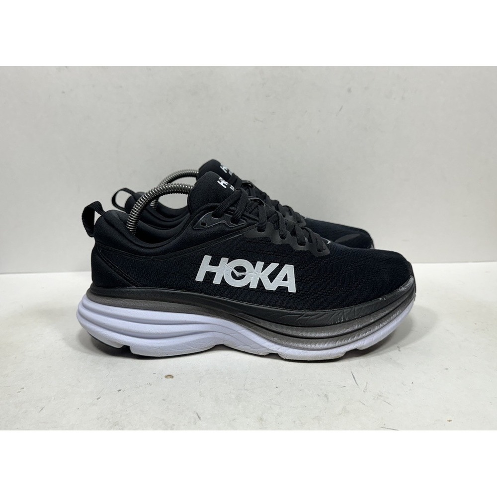 Hoka One One Bondi 8 Womens 9.5 D Wide Black Running Shoes 1127954BWHT